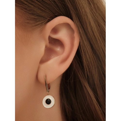 Серьги из золота 585 пробы с эмалью и цветными фианитами