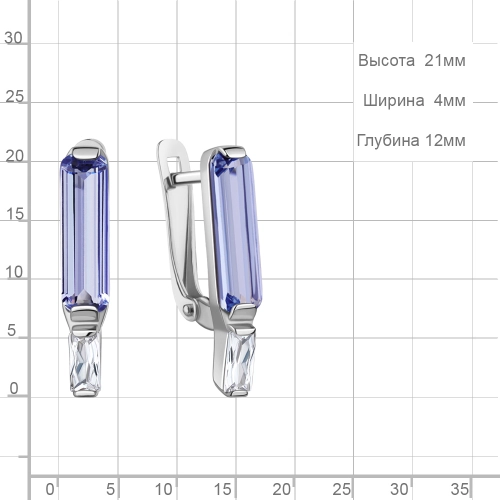Серьги из серебра 925 пробы с искусственными танзанитами и фианитами и