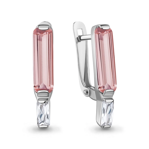 Серьги из серебра 925 пробы с искусственным морганитом и фианитами