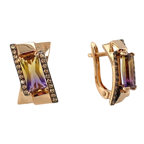 Серьги из золота 585 пробы с аметрином и фианитами