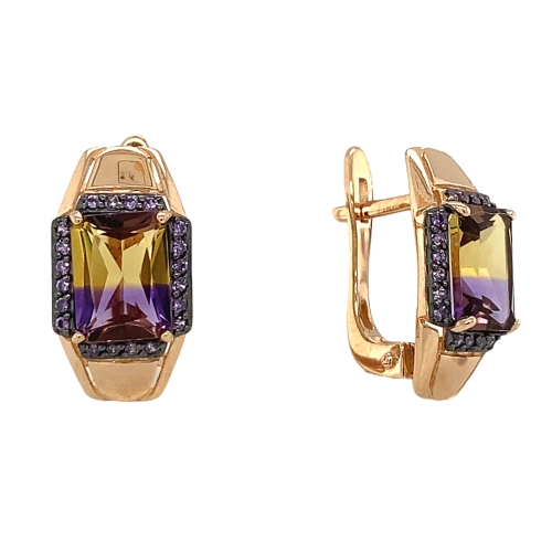 Серьги из золота 585 пробы с аметрином и фианитами