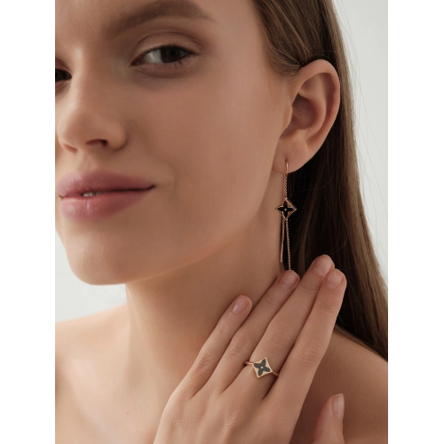 Серьги продевки из золота 585 пробы с ониксами