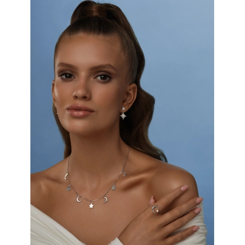 Серьги джекеты из серебра 925 пробы с фианитами