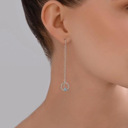 Серьги продевки из серебра 925 пробы с топазами