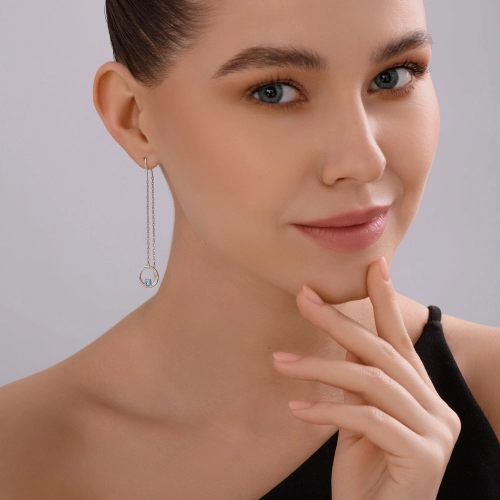 Серьги продевки из серебра 925 пробы с топазами