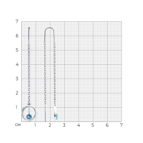Серьги продевки из серебра 925 пробы с топазами