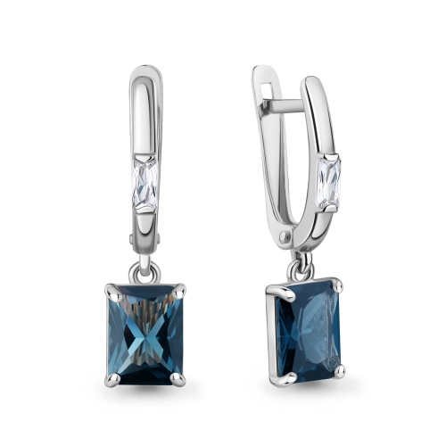 Серьги из серебра 925 пробы с исксственным топазом ЛОНДОН и фианитами