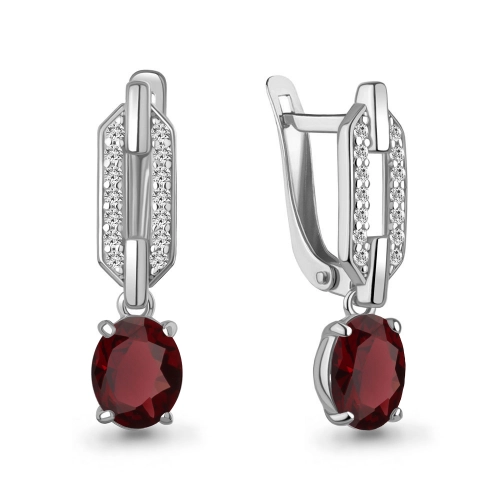 Серьги из серебра 925 пробы с гранатами и фианитами