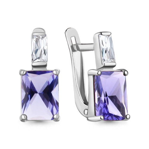 Серьги из серебра 925 пробы с искусственными танзанитами и фианитами и 