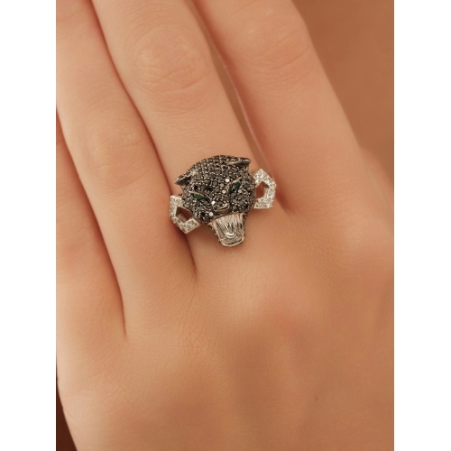 Кольцо (585 б) изумруд, бриллиант черный, бриллиант