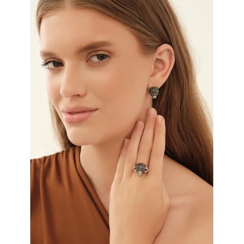 Кольцо (585 б) изумруд, бриллиант черный, бриллиант