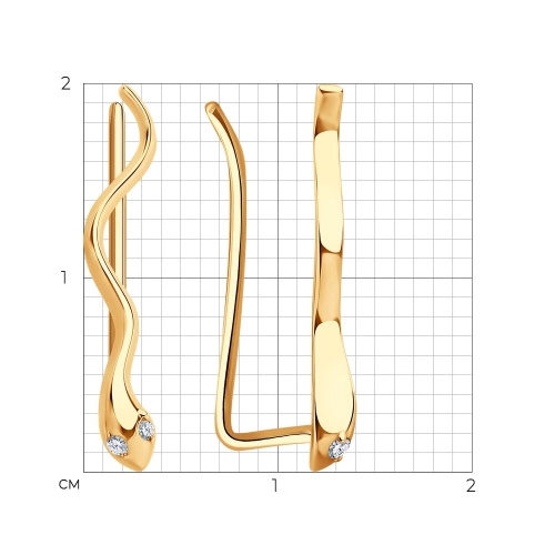 Серьги пины из золота 585 с фианитами
