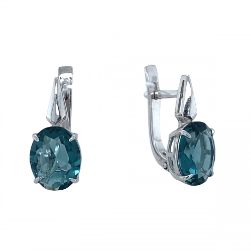 Серьги из серебра 925 пробы с искусственным топазом London Blue