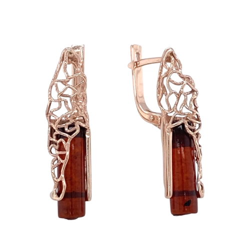 Серьги из серебра 925 пробы с позолотой, с янтарем