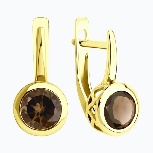 Серьги из желтого золота 585 пробы с раухтопазом