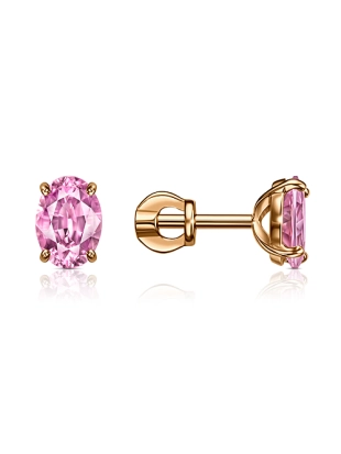 Серьги пусеты из золота 585 пробы с цветными фианитами