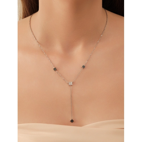 Колье (585 б) черный бриллиант, бриллиант сотуар