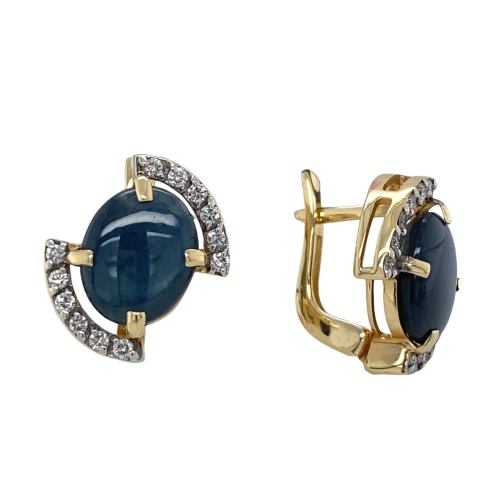 Серьги из желтого золота 585 пробы с сапфиром и бриллиантами