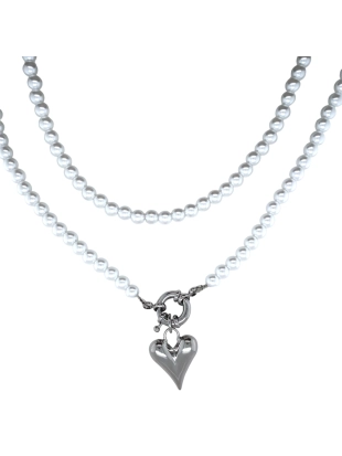 Колье (Сталь) жемчуг синт.