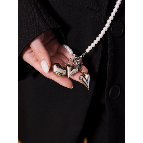 Колье (Сталь) жемчуг синт.