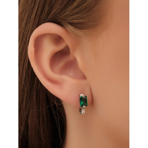 Серьги из серебра 925 пробы с искусственным изумрудом и фианитами