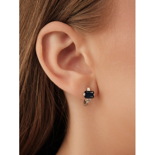 Серьги из серебра 925 пробы с искусвтвенным сапфиром и фианитами