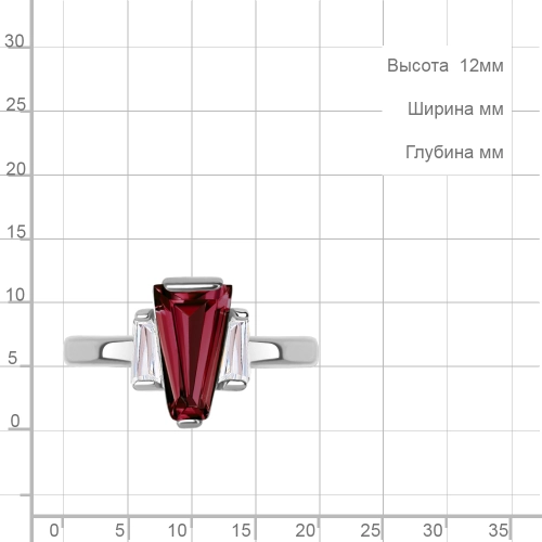 Кольцо из серебра 925 пробы с искусственным гранатом и фианитами