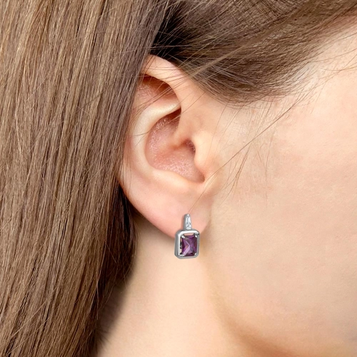 Серьги (925) аметист синт., фианит