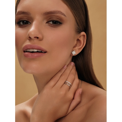Серьги пусеты из серебра 925 пробы с фианитами