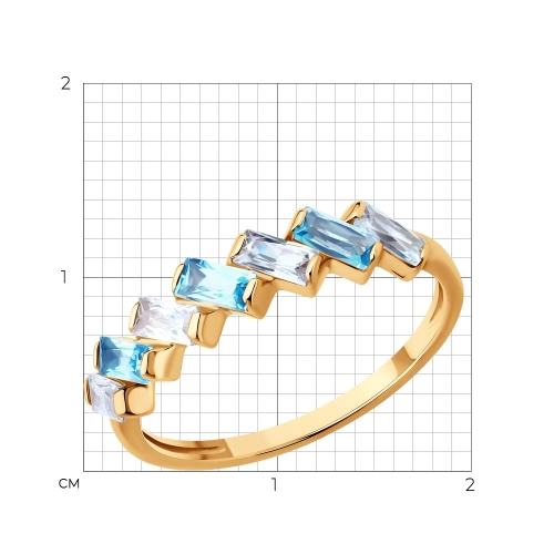 Кольцо из золота 585 пробы с топазом и финитами