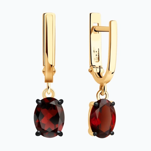 Серьги из серебра 925 пробы с позолотой, с гранатами