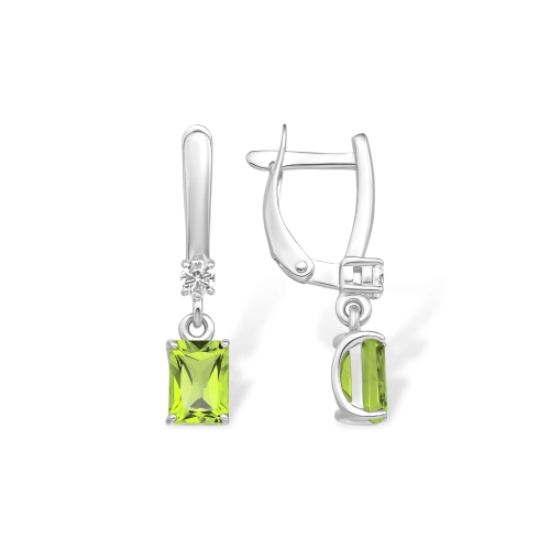 Серьги из серебра 925 пробы с хризолитом и фианитами
