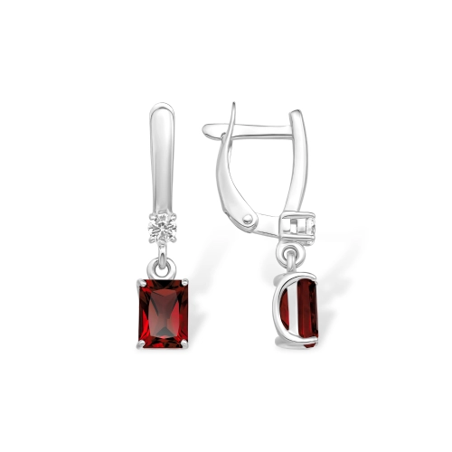 Серьги из серебра 925 пробы с гранатами и фианитами