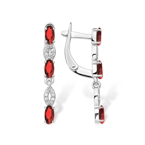 Серьги из серебра 925 пробы с гранатами и фианитами