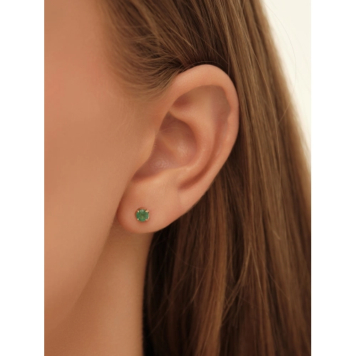 Серьги пусеты из золота 585 пробы с изумрудами