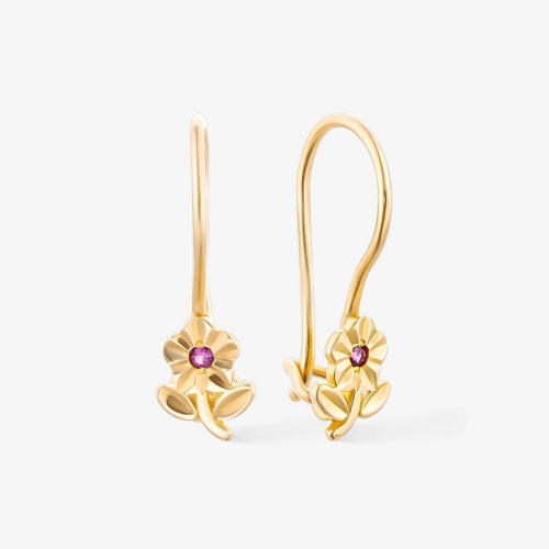 Серьги петельки из золота 585 пробы с цветными фианитами