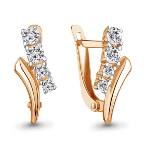 Серьги из серебра 925 пробы с позолотой, сфианитами