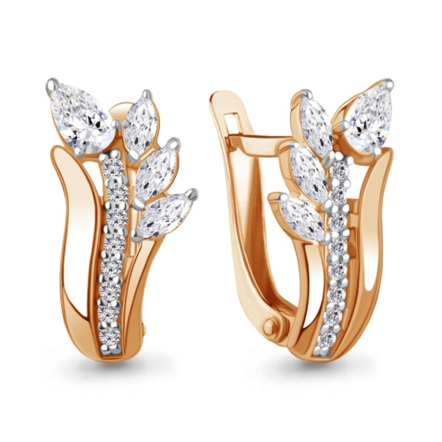 Серьги из серебра 925 пробы с позолотой, сфианитами