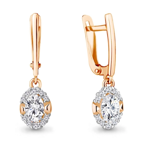 Серьги из серебра 925 пробы с позолотой, сфианитами