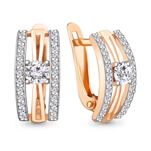 Серьги из серебра 925 пробы с позолотой, сфианитами