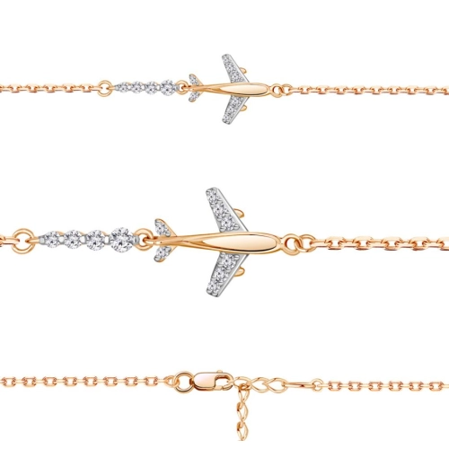 Браслет из серебра 925 пробы с позолотой, с фианитами