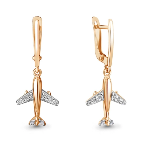 Серьги из серебра 925 пробы с позолотой, сфианитами