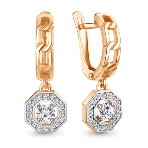 Серьги из серебра 925 пробы с позолотой, сфианитами