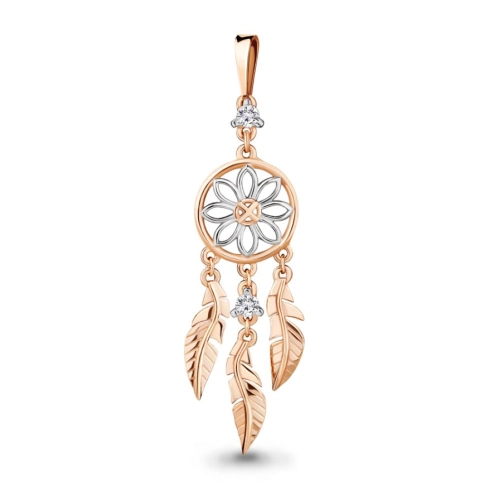 Подвеска из серебра 925 пробы с позолотой, с фианитами