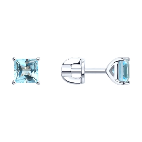 Серьги пусеты из серебра 925 пробы с топазами