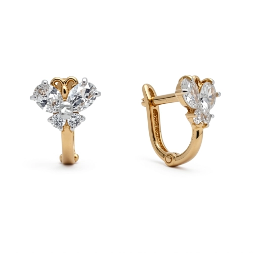 Серьги из серебра 925 пробы с позолотой, сфианитами