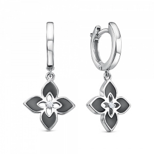 Серьги из серебра 925 пробы с эмалью и фианитами