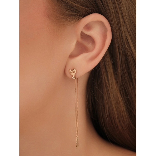 Серьги продевки из золота 585 пробы с фианитами