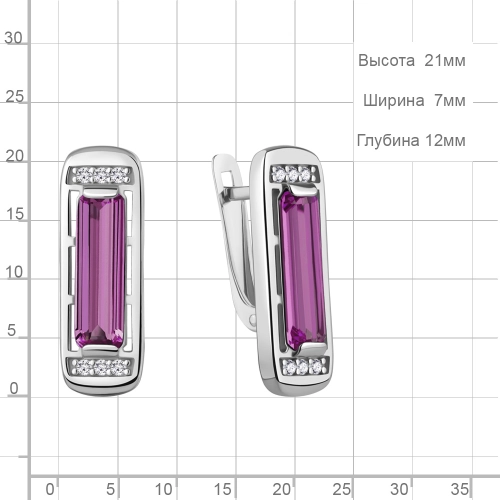 Серьги (925) аметист синт., фианит