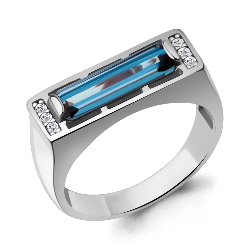 Кольцо из серебра 925 пробы с искусственным топазом London Blue и фианитами